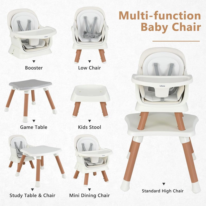 INFANS 8 in 1 Baby High Chair, Convertible Highchair for Babies and Toddlers, Infant Dining Booster Seat, Building Block Table, Kids Stool Table Chair Set with Removable Tray - Image 2